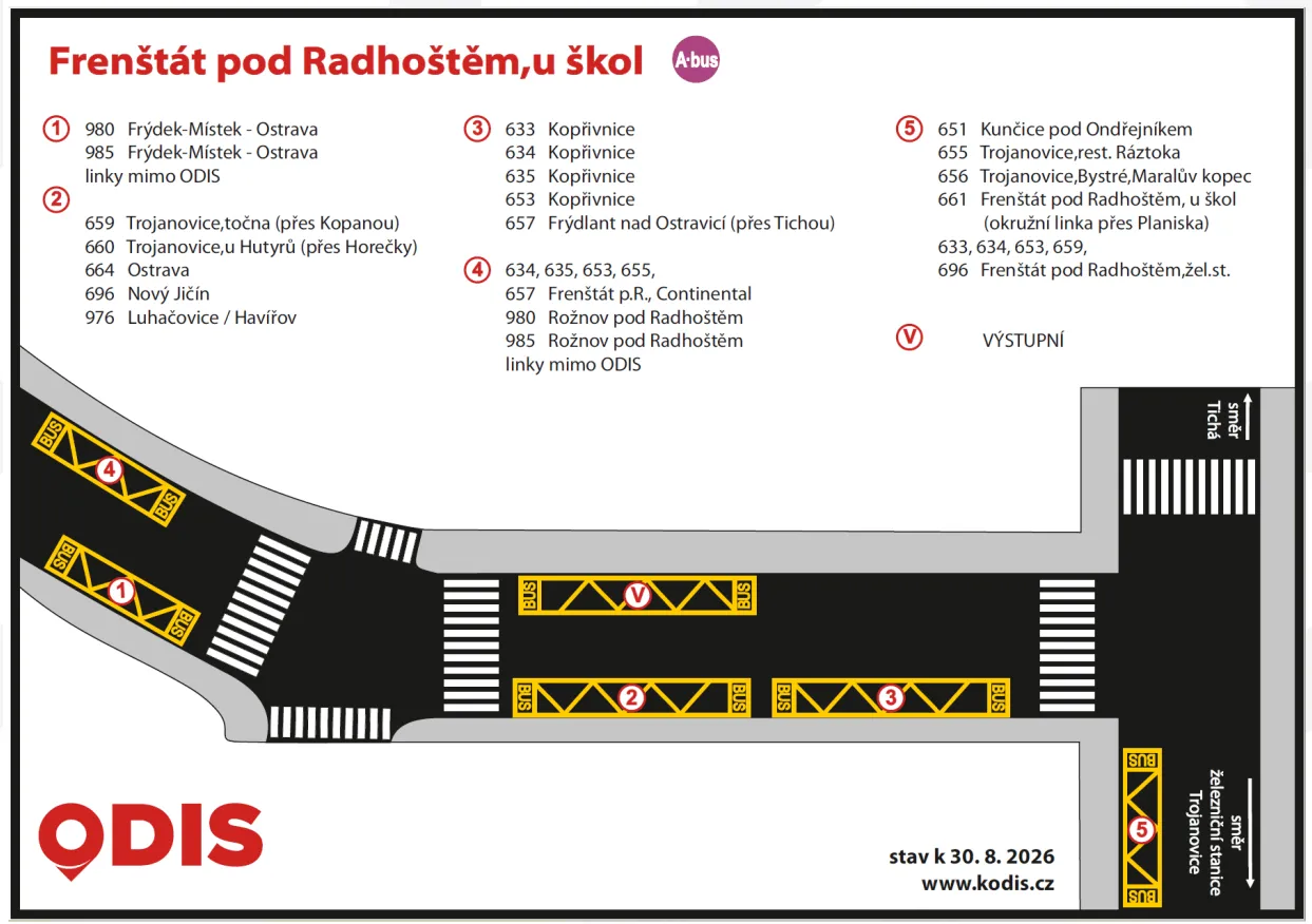 Změna organizace stanovišť autobusové zastávky Frenštát pod Radhoštěm, u škol