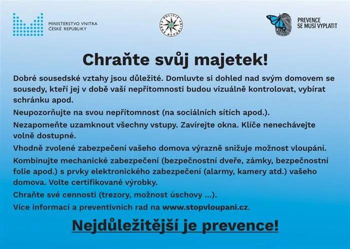 Evropský den proti vloupání připomíná: Chraňte svůj domov i během dovolené